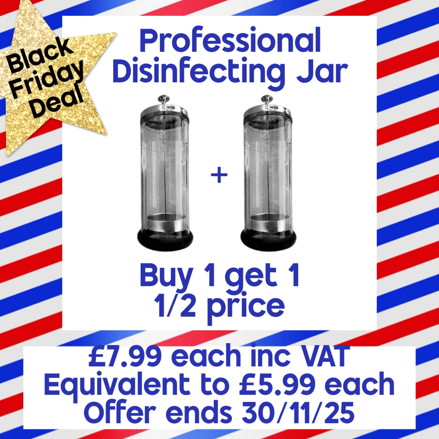 Professional Disinfecting Large Glass Jar Barbers Hairdressers Beautician