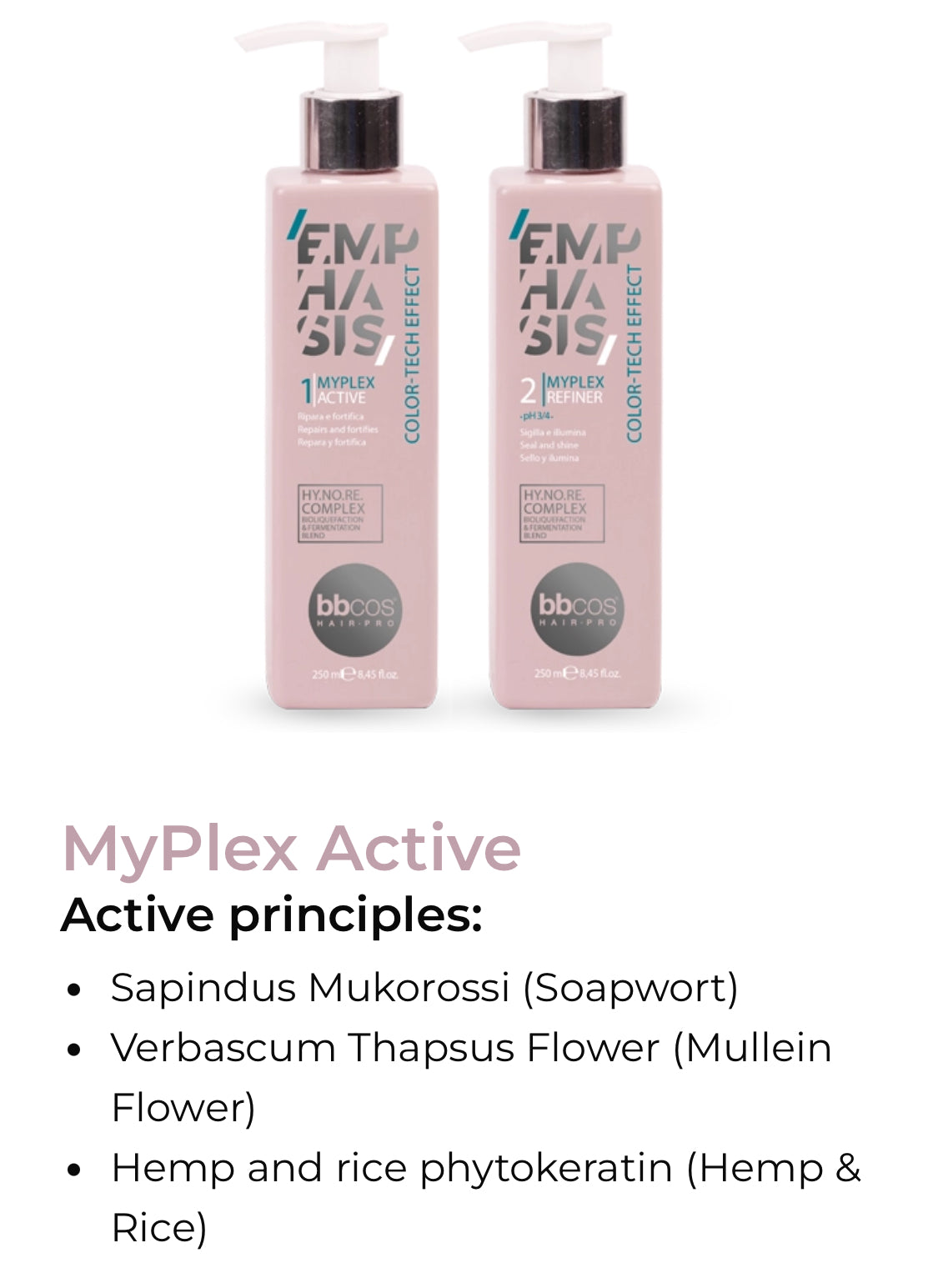MHP- BBCos Emphasis Color- Tech Effect Myplex Active & Refiner 250ml each