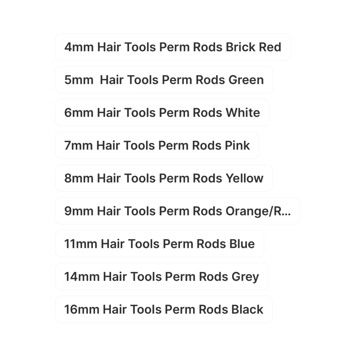Hair Tools Perm Rods - Black 4mm - 26mm (12 Per Pack)
