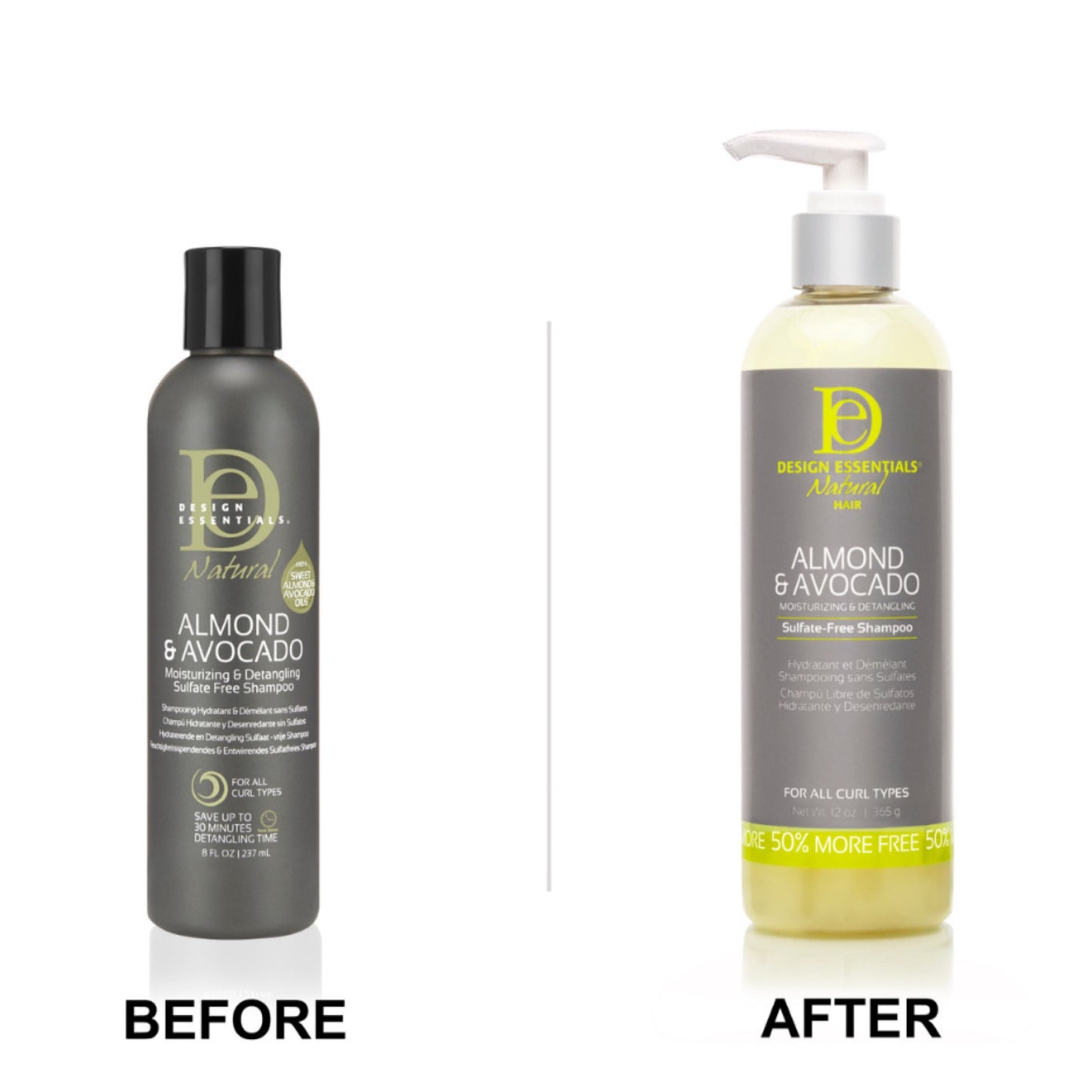 Design Essentials Almond & Avocado Moisturizing & Detangling Sulfate-Free Shampoo 365g & 1036g