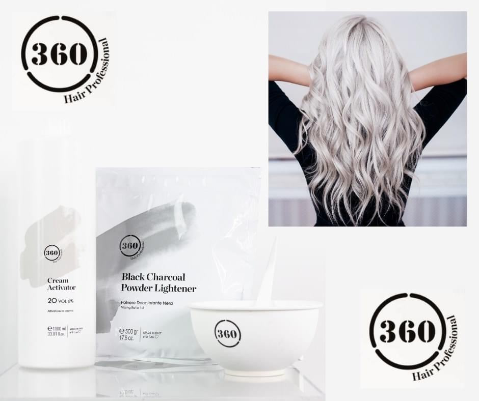 360 Hair Professional Black Charcoal Bleach Powder up to 9 levels lift 500g