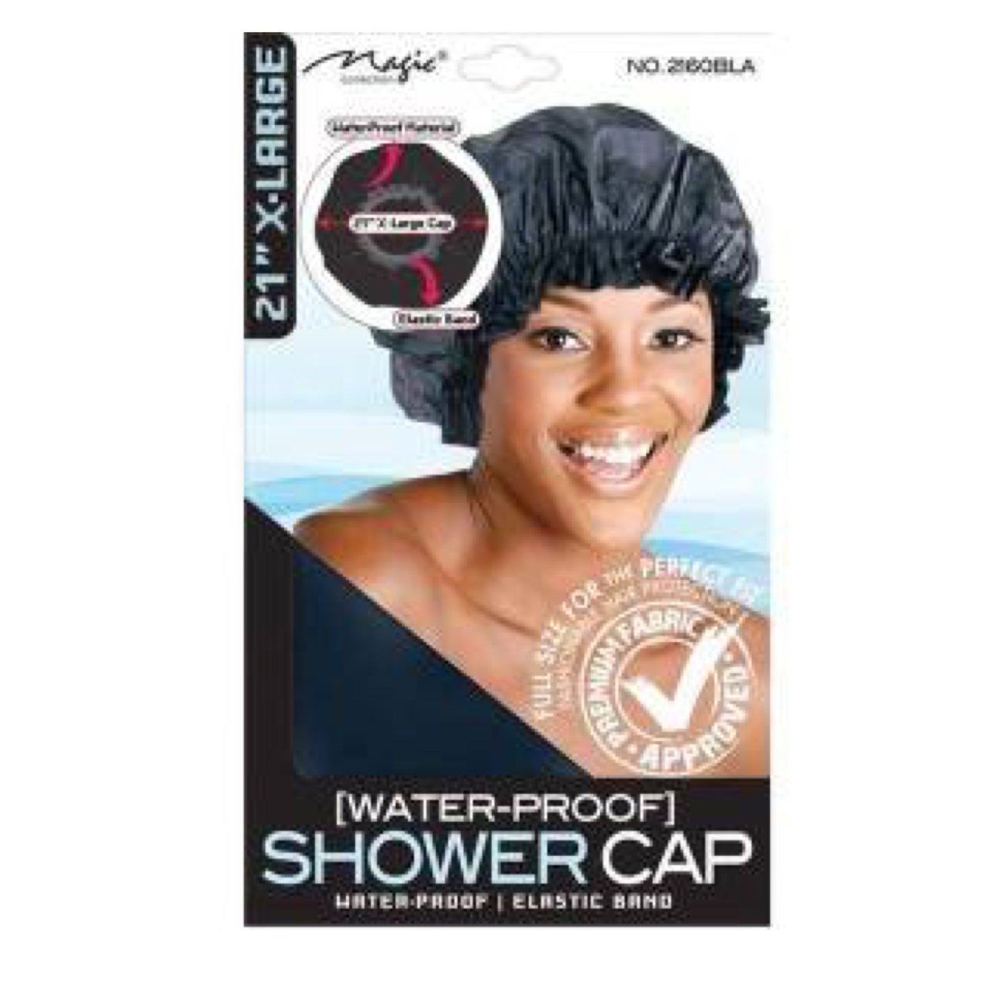 Magic Collection 21” X-Large Waterproof Shower Cap (No. 2808BLA)