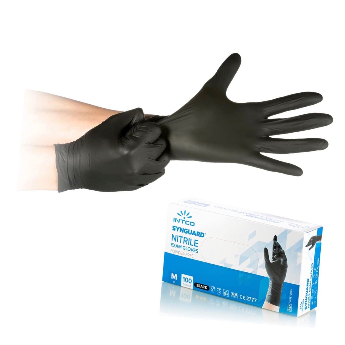 Intco Synguard Nitrile Exam Gloves Black powder Free qty- 100