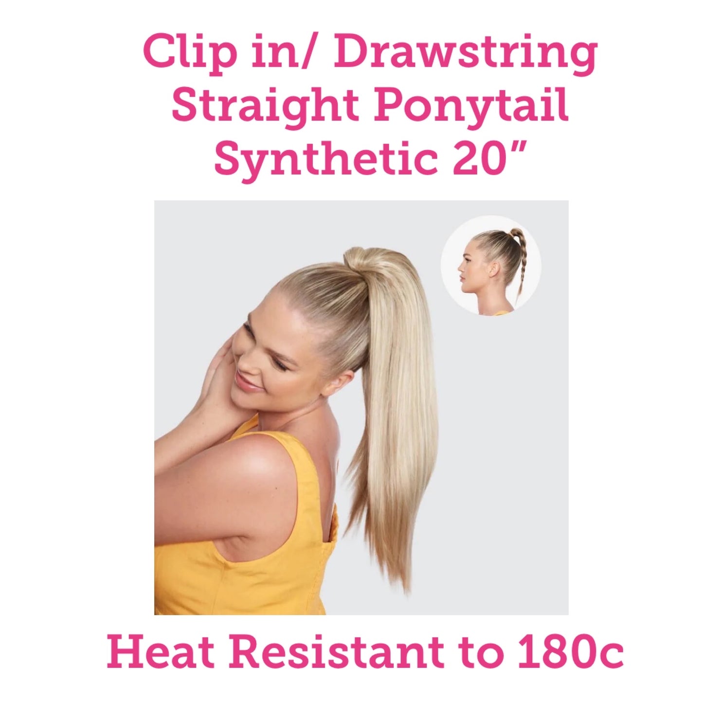 Clip in Ponytail 20” Synthetic  Heat Resistant)