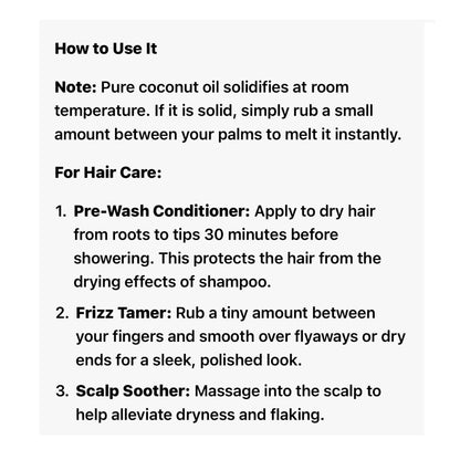 Safah COCONUT OIL 100% NATURAL - FOR HAIR & SKIN CARE - COLD-PRESSED & UNREFINED MOISTURISER