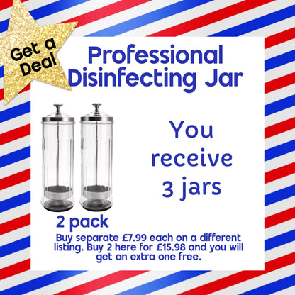 Professional Disinfecting Large Glass Jar Barbers Hairdressers Beautician ( 2 pack) get 1 extra free