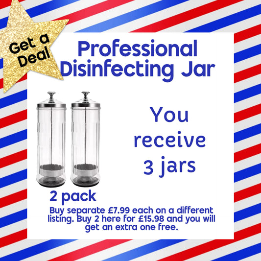 Professional Disinfecting Large Glass Jar Barbers Hairdressers Beautician ( 2 pack) get 1 extra free