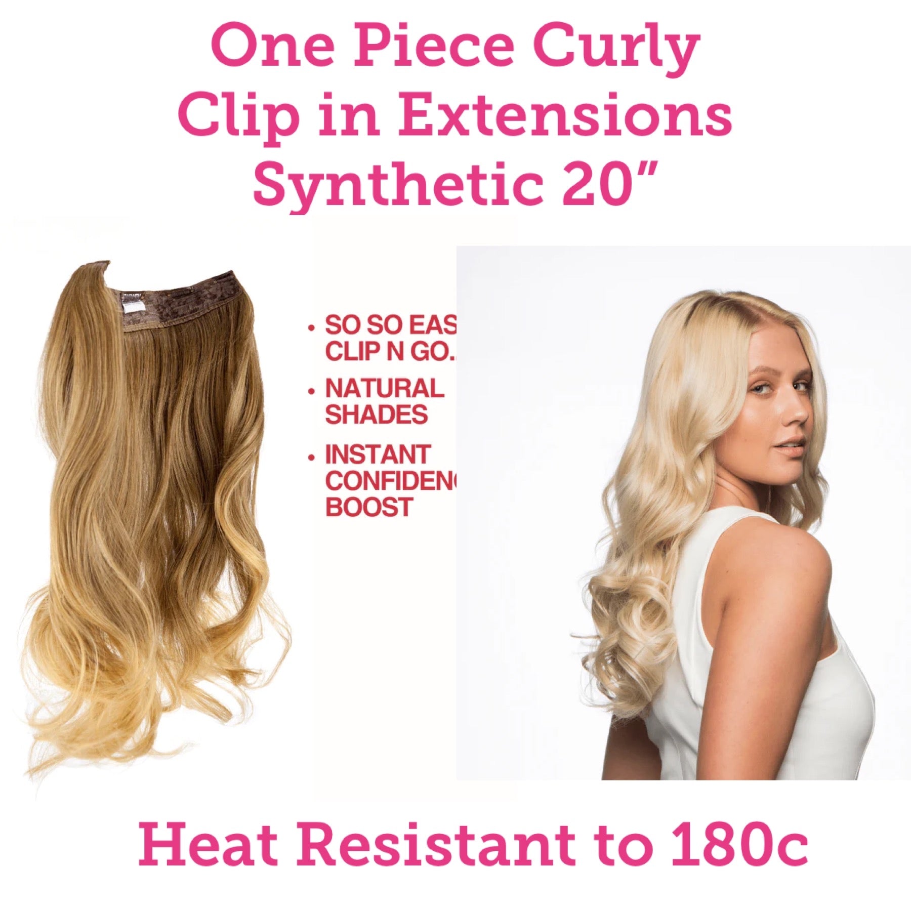 Clip in Curly One Piece Hair Extensions Synthetic 20 MANCHESTER